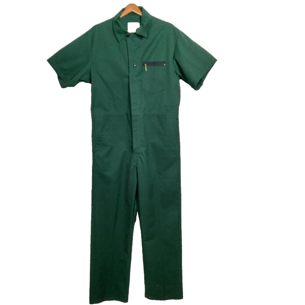 Riverside Coveralls Jumpsuit Medium/Large Regular Green Canvas Short Sleeve Vtg